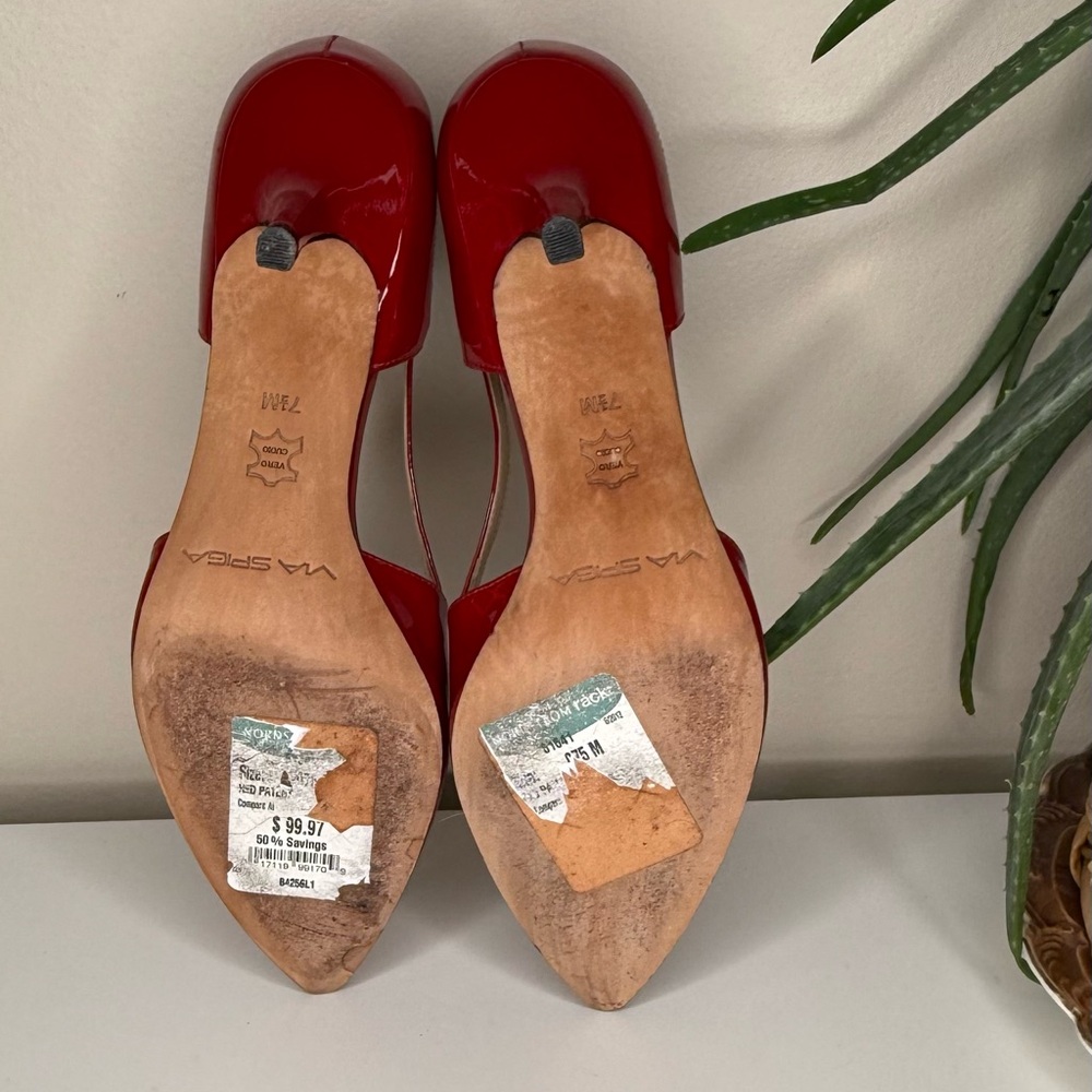 Via Spiga Red Patent Leather Slingback Kitten Heels Pointed Toe Pumps 7.5 - Picture 7 of 12
